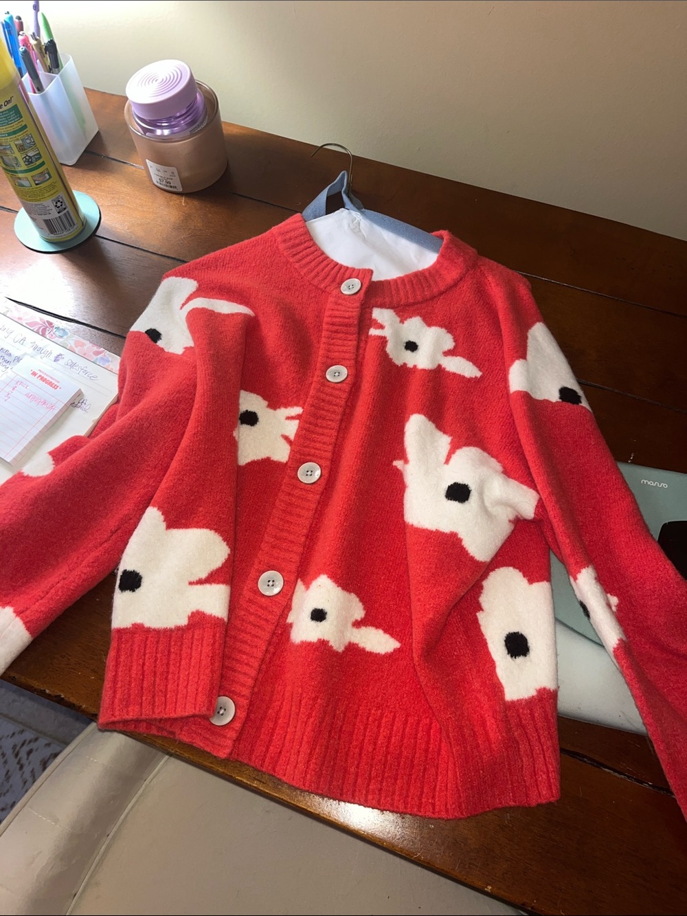 Universal Thread Coral Red Floral Knit Cardigan